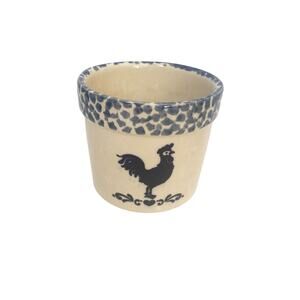 Vintage Tienshan Folk Craft Sponge Painted Rooster Crock 3.5" H x 4" W